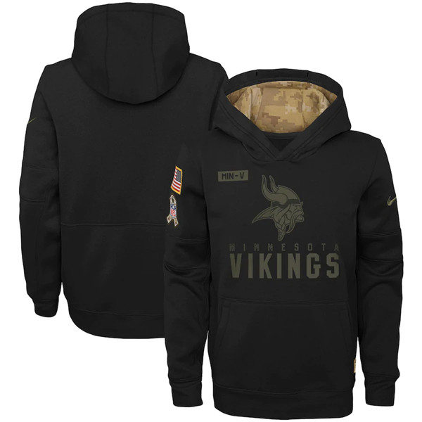 Youth Minnesota Vikings Black NFL 2020 Salute To Service Sideline Performance Pullover Hoodie Youth Minnesota Vikings Black NFL 2020 Salute To Service Sideline Performance Pullover Hoodie